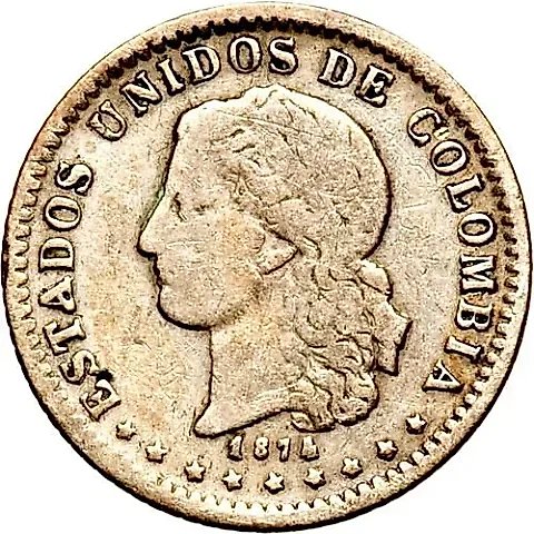 5 Centavos 1874, Horns on Reverse [Colombia] — 1
