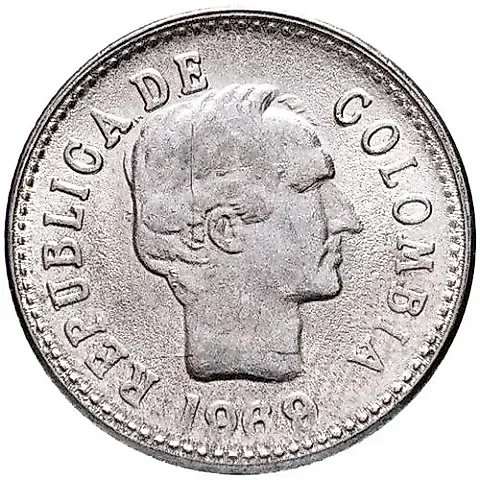 10 Centavos 1969, Wreath Not Closed on Reverse [Colombia] — 1