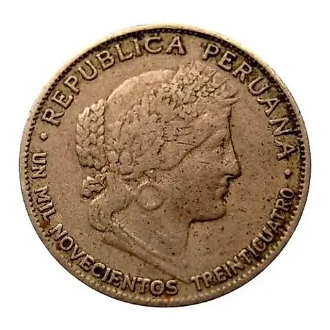 5 Centavos 1934, UN MIL NOVECIENTOS TREINTICUATRO [Peru] — 1