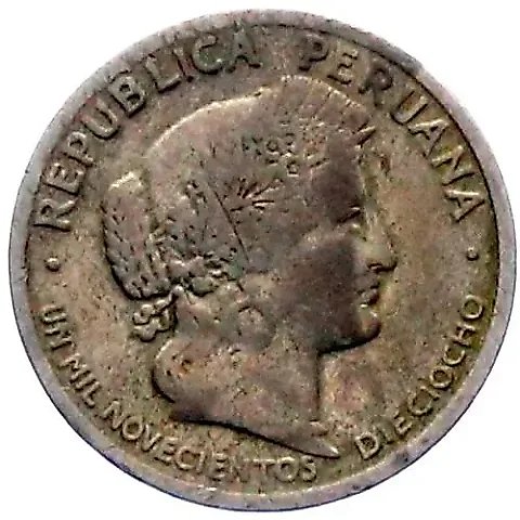 10 Centavos 1918, UN MIL NOVECIENTOS DIECIOCHO [Peru] — 1
