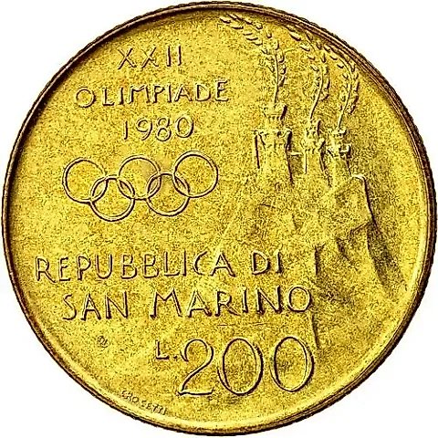 200 Lire 1980, XXII Summer Olympic Games, Moscow 1980 [San Marino] — 1