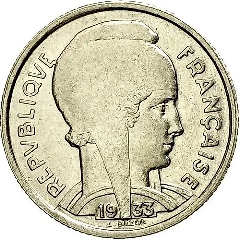5 Francs 1933, Female Head Facing Right [France] — 1