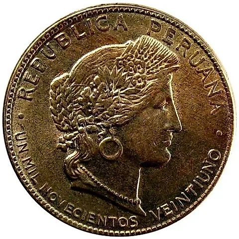 20 сентаво 1921, UN MIL NOVECIENTOS VEINTIUNO [Перу] — 1