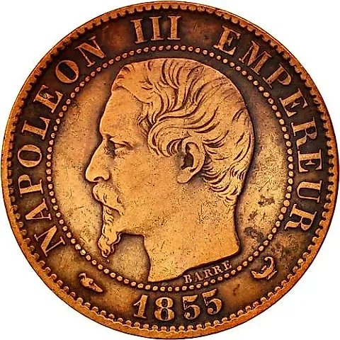5 сантимов 1855, W, знак монетного двора: "W" - Лилль [Франция] — 1