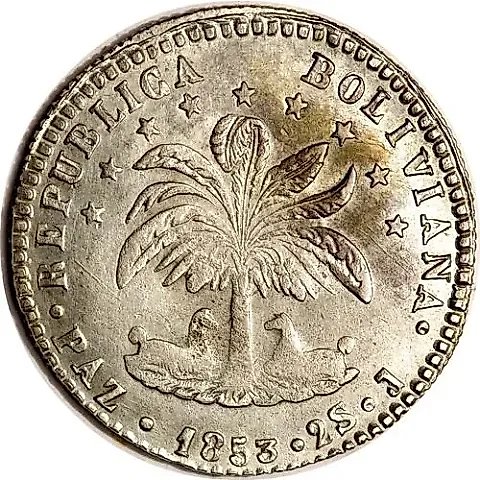 2 Sueldos 1853, MD Mark "PAZ" - La Paz [Bolivia] — 1