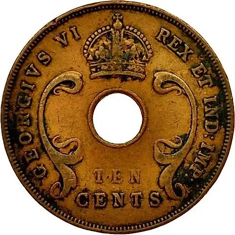 10 Cents 1942, I, Mint Mark: "I" - Bombay [East Africa] — 1