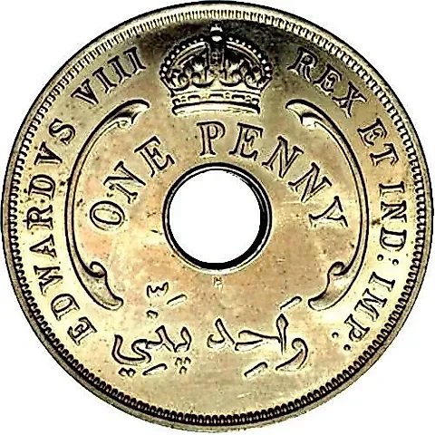 1 Penny 1945, H, Mint Mark: "H" - Heaton, Birmingham [British West Africa] — 1