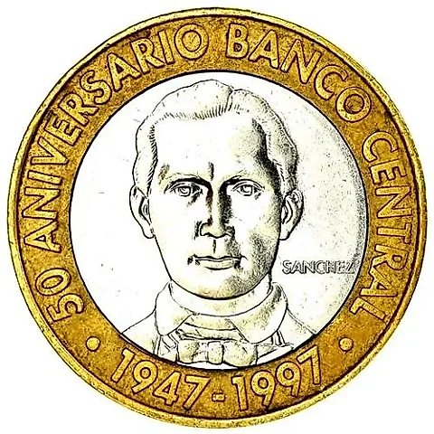 5 Pesos 1997, 50th Anniversary of the Central Bank [Dominica / Dominican Republic] — 1