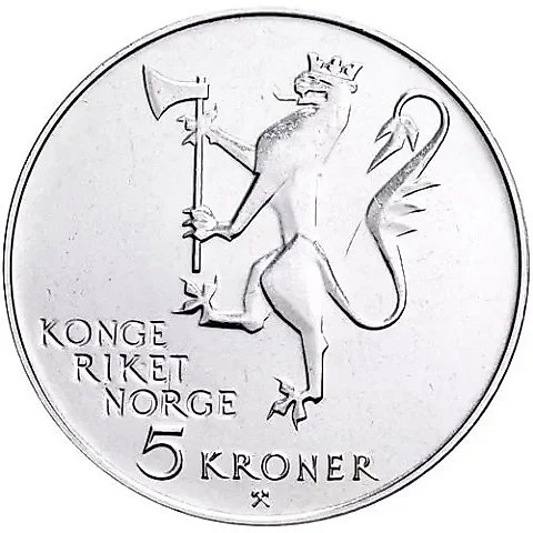 5 Kroner 1975, 150 Years of Immigration to America [Norway] — 1
