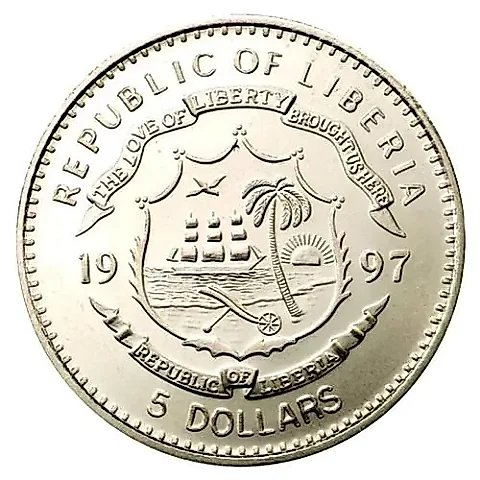 5 Dollars 1997, Tiger [Liberia] — 1