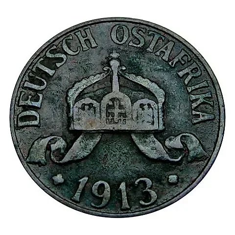 1 геллер 1913, J, знак монетного двора "J" — Гамбург [Германская Восточная Африка] — 1
