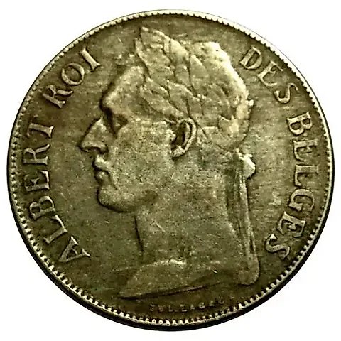 1 Franc 1922, French Inscription: "ALBERT ROI DES BELGES" [Democratic Republic of the Congo / Belgian Congo] — 1