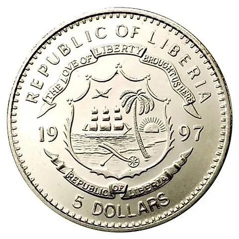 5 Dollars 1997, Lion [Liberia] — 1
