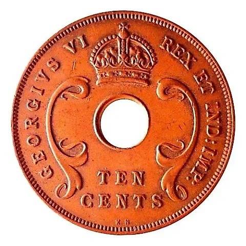 10 Cents 1937, KN, Mint Mark: "KN" - Kings Norton Metal, Birmingham [East Africa] — 1