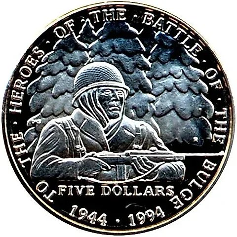 5 Dollars 1994, Heroes of the Battle of the Bulge [Marshall Islands] — 2