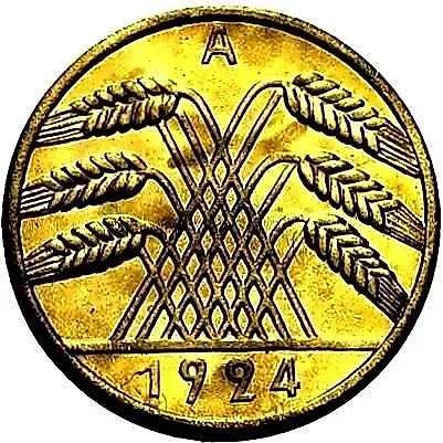 10 пфеннигов 1924, A, знак монетного двора "A" — Берлин [Германия / Веймарская республика] — 1