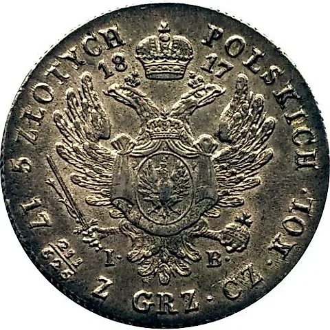 5 Zlotych 1817, IB, Larger Head, 7 Feathers in Eagle's Wing — 1
