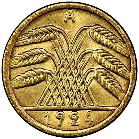 5 пфеннигов 1924, A, знак монетного двора "A" — Берлин [Германия / Веймарская республика] — 1