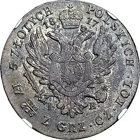 5 Zlotych 1817, IB, smaller head, 7 feathers in eagle's wing — 1