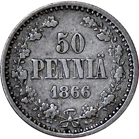 50 Penniä 1866, S — 1
