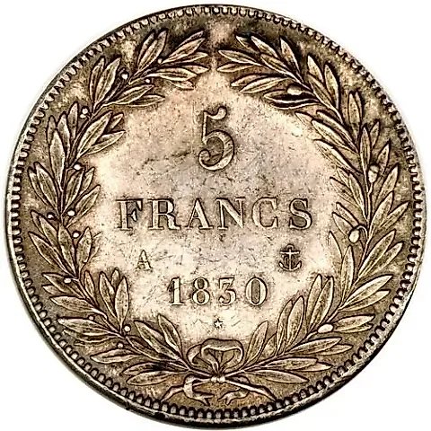 5 Francs 1830, Louis-Philippe I, Obverse: Without the numeral "I" in the title inscription [France] — 1