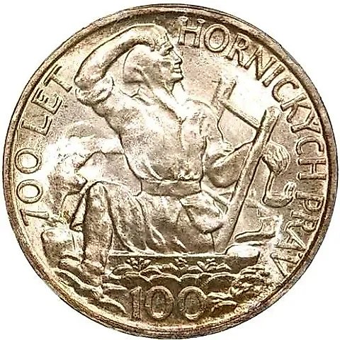 100 Korun 1949, Silver Mining in Jihlava [Czechoslovakia] — 1