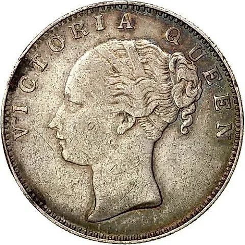1 Rupee 1840, "VICTORIA QUEEN" above head [India / British India] — 1