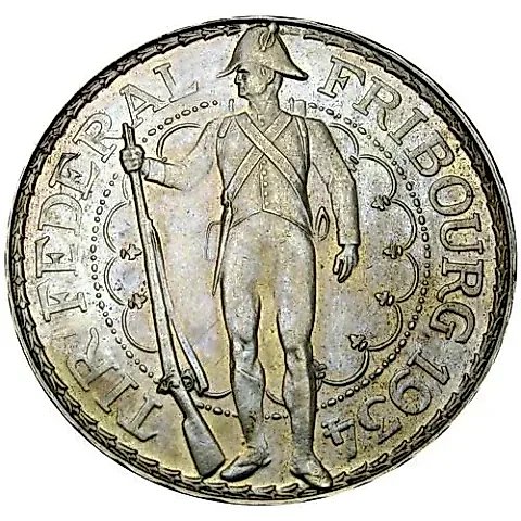 5 Francs 1934, Shooting Festival in Fribourg [Switzerland] — 1