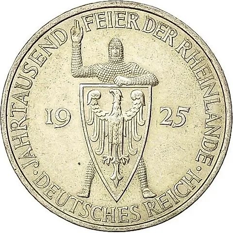 5 Reichsmarks 1925, A, Millennium of the Rhineland (Rheinland) [Germany] — 1