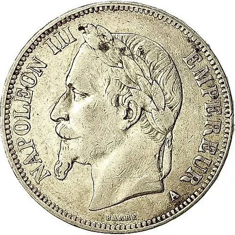 5 франков 1870, A, знак монетного двора: "A" - Париж [Франция] — 1