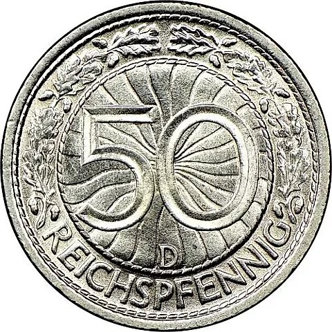 50 Reichspfennigs 1936, D, Mint Mark "D" — Munich [Germany] — 1