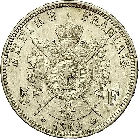 5 Francs 1869, BB, Silver /gray color/ [France] — 2