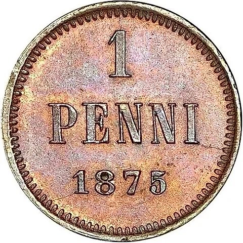 1 пенни 1875 — 1