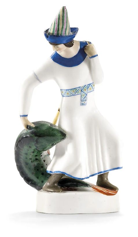 Редкая фарфоровая фигурка рыбы-писца от Государственного фарфорового завода, Ленинград, 1924 год