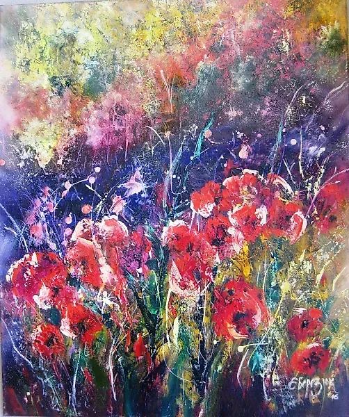 Красные цветы холст, масло