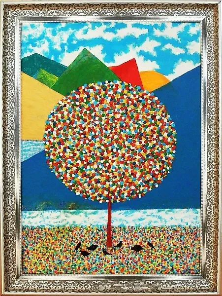 Пейзаж с деревом акрил, холст на картоне 