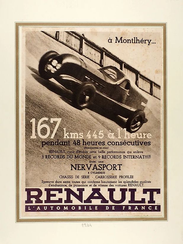Рекламный плакат Renault, посвященный гонкам в Монлери. [Б. и.]: [1934?].