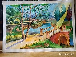 Осень в парке акварель ,бумага 