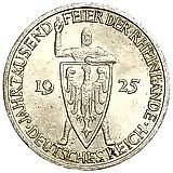 3 рейхсмарки 1925, E, Тысячелетие Рейнской области (Рейнланда) [Германия]