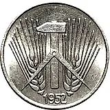 1 пфенниг 1952, E, ГДР, знак монетного двора: "E" - Мульденхюттен [Германия / ГДР]