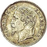 2 франка 1869, A, знак монетного двора: "A" - Париж [Франция]