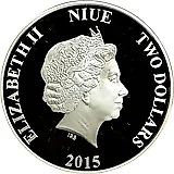 2 доллара 2015, бегемот [Ниуэ] Proof