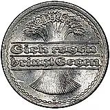 50 пфеннигов 1921, J, знак монетного двора: "J" - Гамбург [Германия / Веймарская республика]
