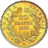 20 франков 1856, A, знак монетного двора: "A" - Париж [Франция]
