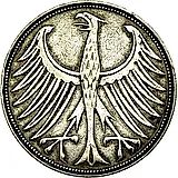 5 марок 1951, J, знак монетного двора: "J" - Гамбург [Германия / ФРГ]