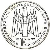 10 марок 1999, J, 50 лет благотворительной организации SOS-Kinderdorfer [Германия]