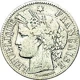 2 франка 1870, A, знак монетного двора: "A" - Париж [Франция]