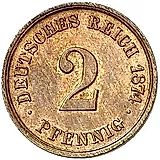 2 пфеннига 1874, A, знак монетного двора "A" - Берлин [Германия]