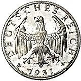 2 рейхсмарки 1931, G, знак монетного двора "G" — Карлсруэ [Германия]