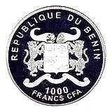 1000 франков 2012, собака [Бенин] Proof